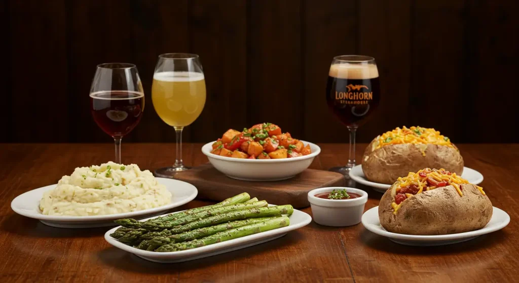 longhorn drink menu and side menu along with Salmon with Redrock Shrimp