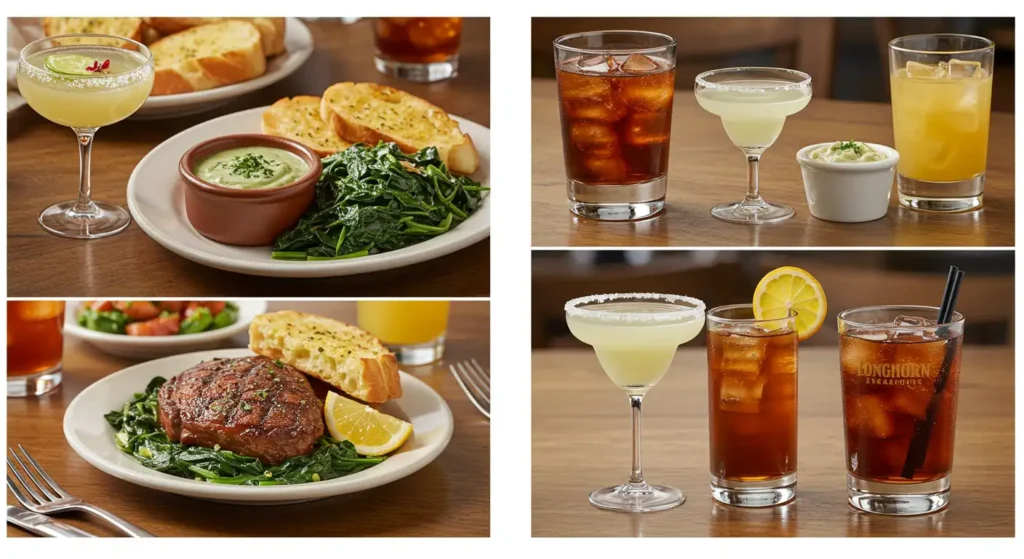 side drinks and side menu with Longhorn Flo's Filet with Lobster Tail