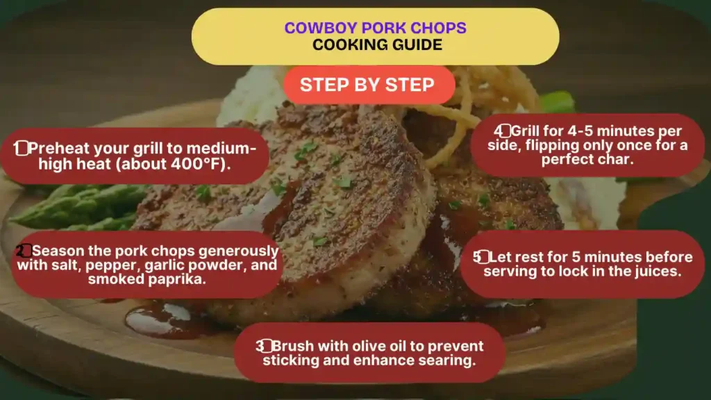 cooking guide via infographics step by step of longhorn Cowboy Pork Chops