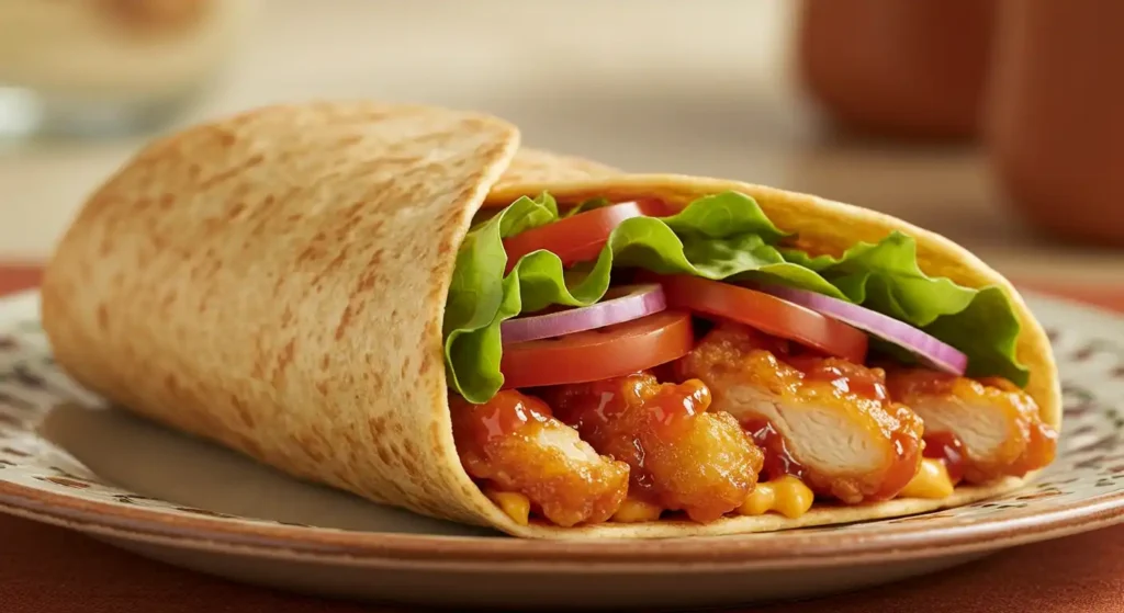 Crispy Longhorn Firecracker Chicken Wraps served with zesty dipping sauce.