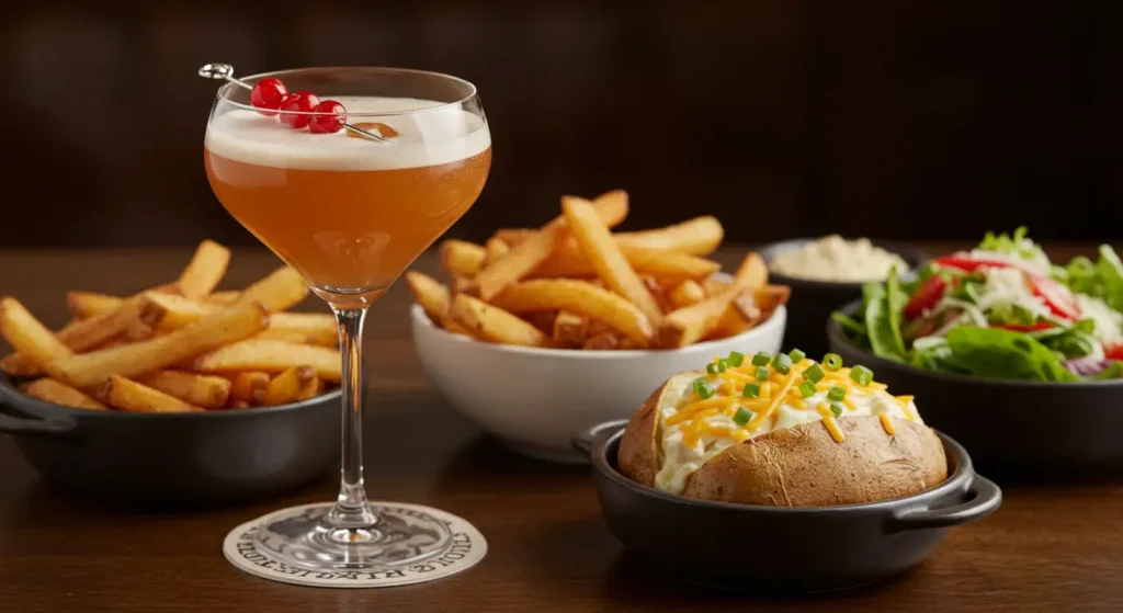 side drinks and dishes with  Longhorn’s Stuffed Mushrooms