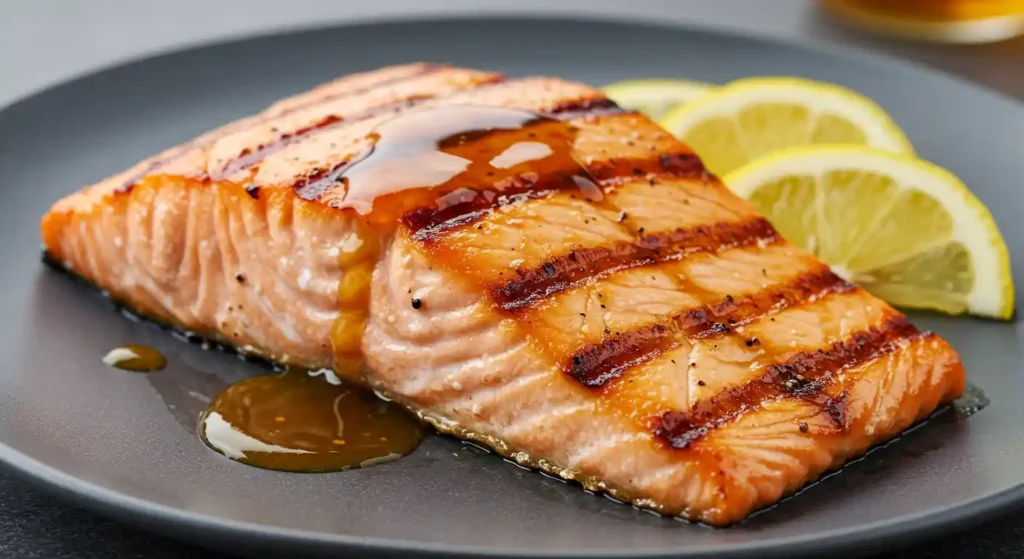 Juicy Longhorn Salmon filet grilled with bourbon glaze.