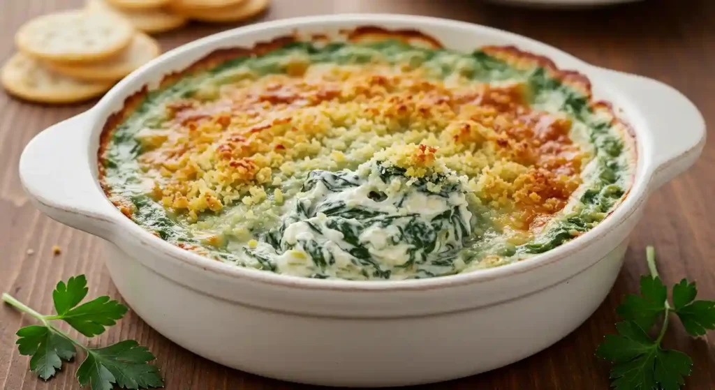 A golden-baked Parmesan Crusted Spinach Dip served with crispy tortilla chips at Longhorn Steakhouse.