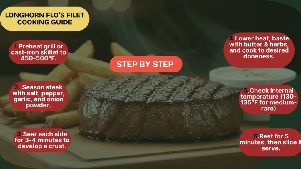 longhorn Flo's filet cooking guides via infographics 