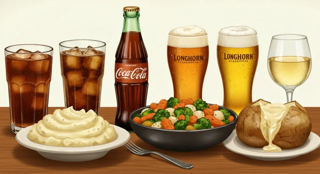 longhorn wine menu and complimentary dishes along with Longhorn Outlaw Ribeye