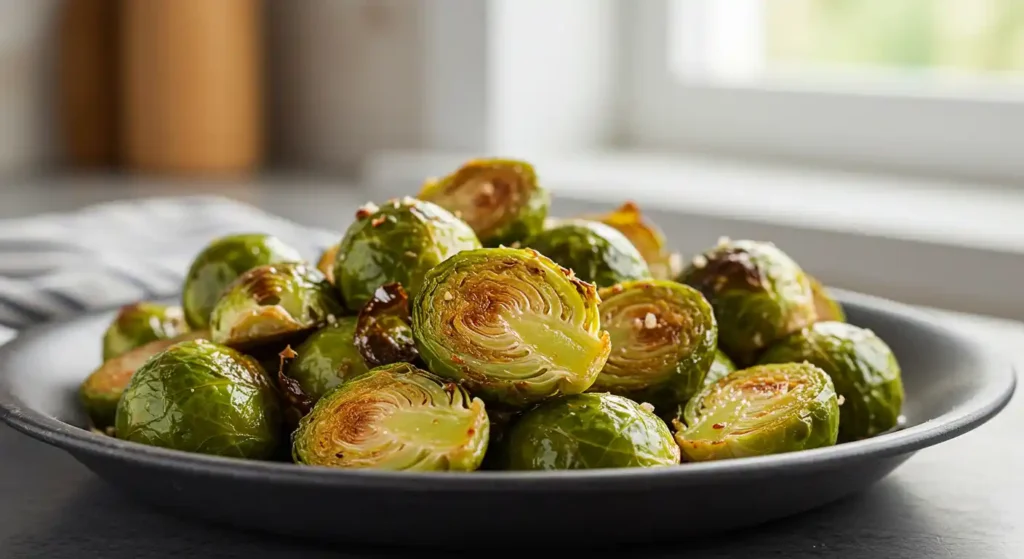 A plate of longhorn’s Crispy Brussels Sprouts, roasted to perfection and drizzled with a smoky glaze.