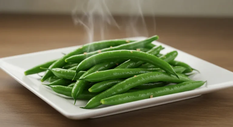 A plate of Longhorn’s Fresh Steamed Green Beans, lightly seasoned and perfectly cooked for a fresh, crisp bite.