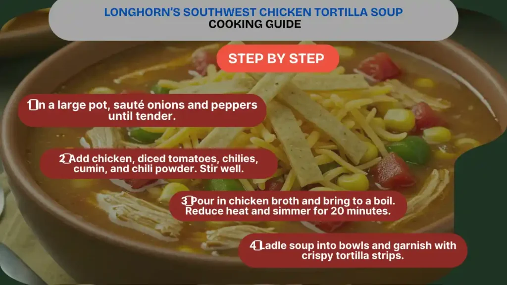 infographics guide to cook longhorn’s Southwest Chicken Tortilla Soup At home